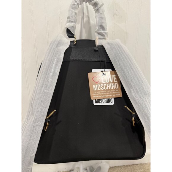 Love Moschino Black Nylon Backpack With Gold Hardware & Multiple Zipper Pockets - Picture 9 of 10